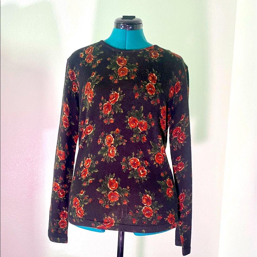 NWOT Jones New York Rose Floral Fall Sweater